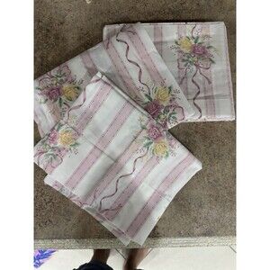 Vintage Stevens Pink Ribbon Sheets Floral Twin Set New